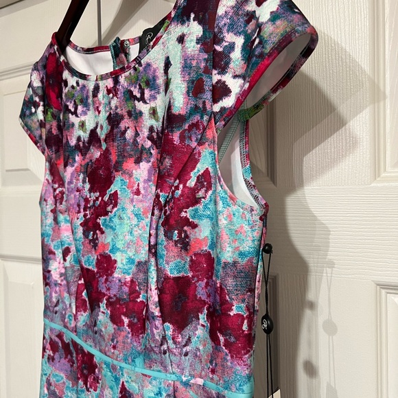 NEW ADRIANNA PAPELL MULITI AQUA FLORAL SCUBA FIT/FLATE DRESS - Picture 8 of 11